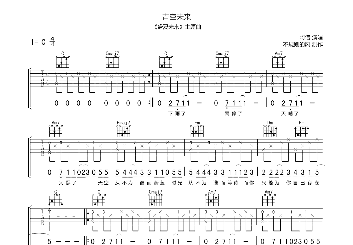 青空未来吉他谱预览图