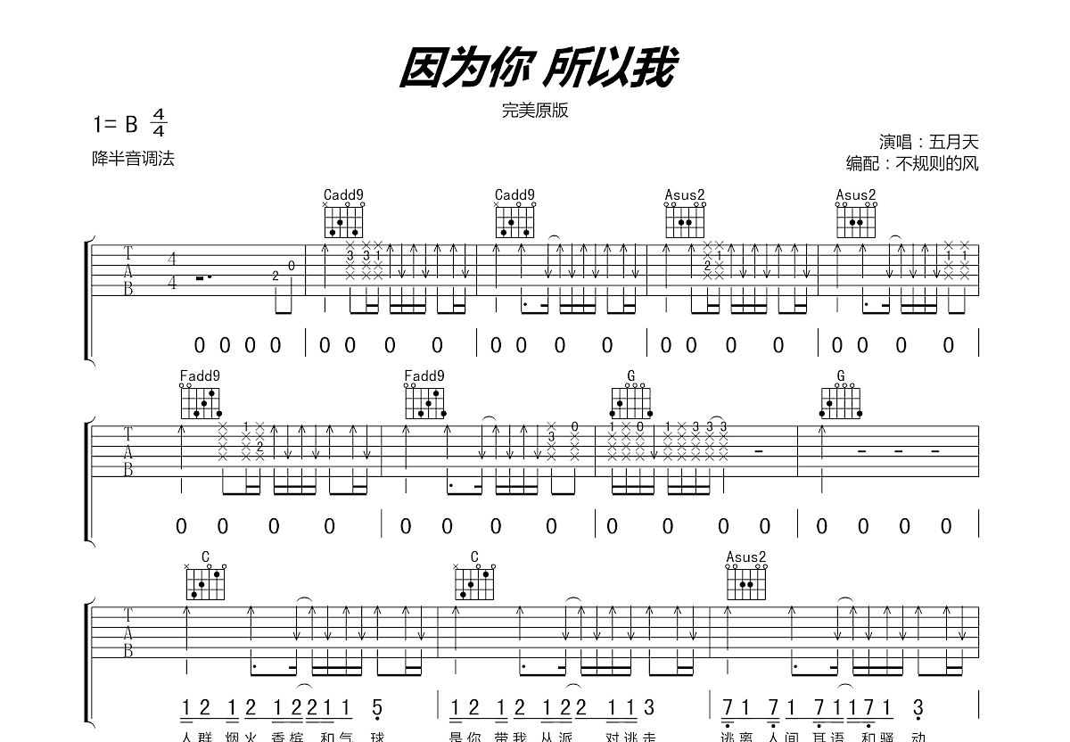 因为你 所以我吉他谱预览图