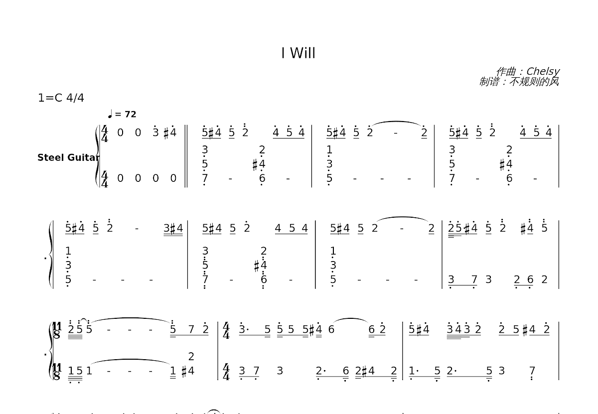 I Will简谱预览图