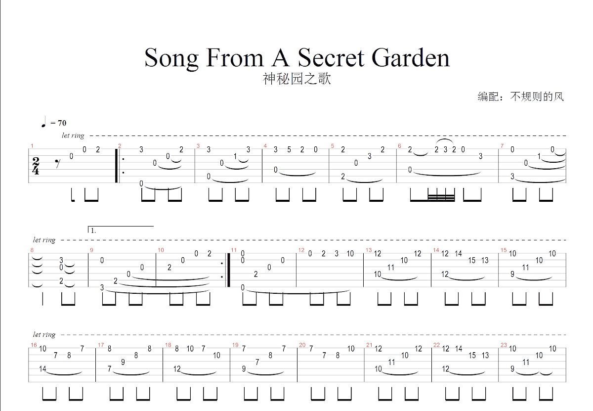 Songs From A Secret Garden吉他谱预览图