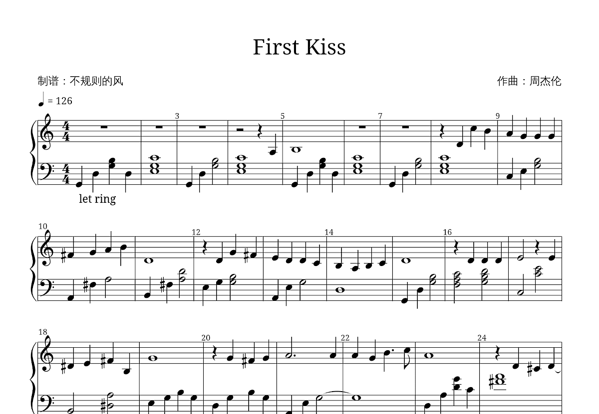 First Kiss五线谱预览图