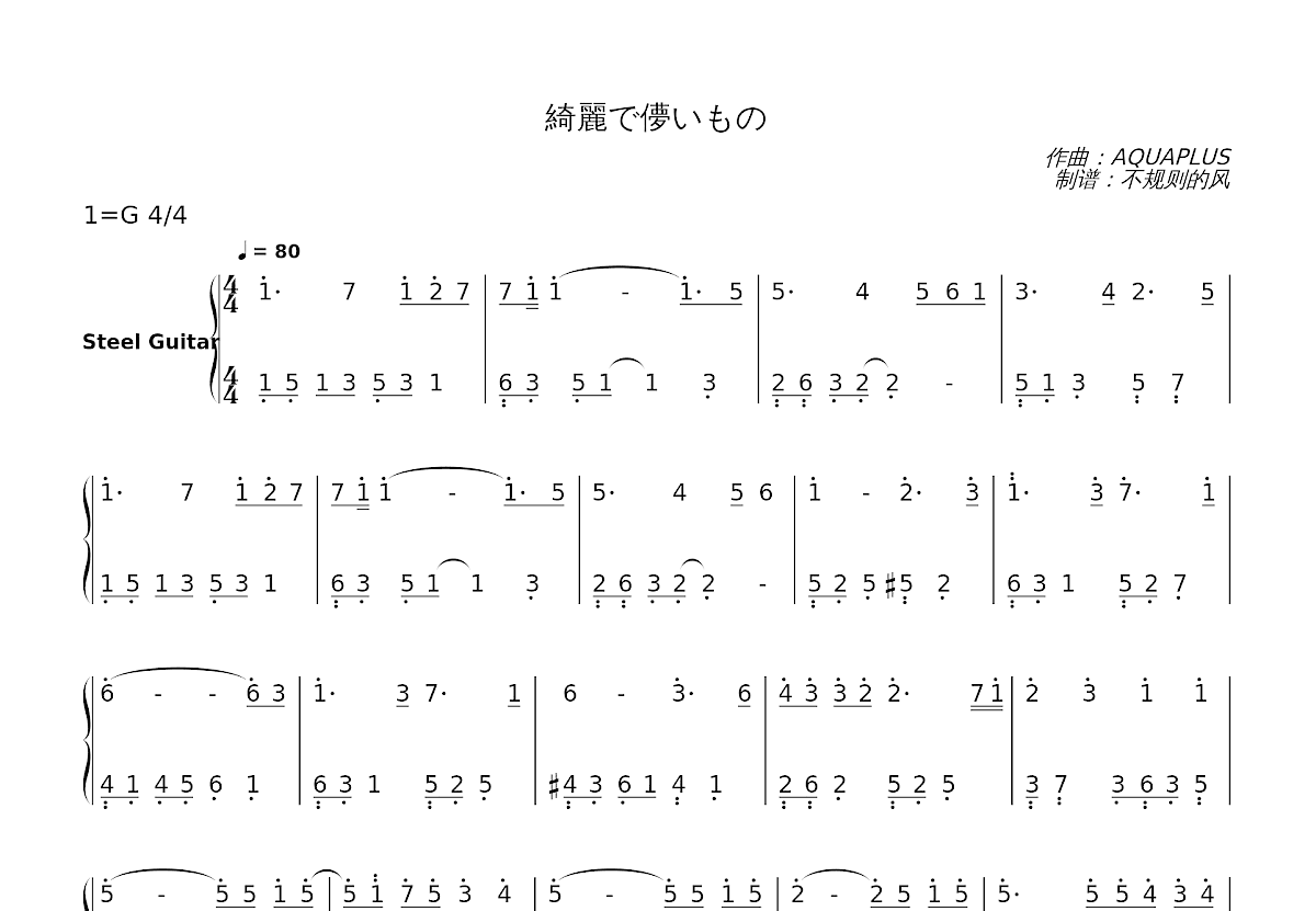 綺麗で儚いもの简谱预览图