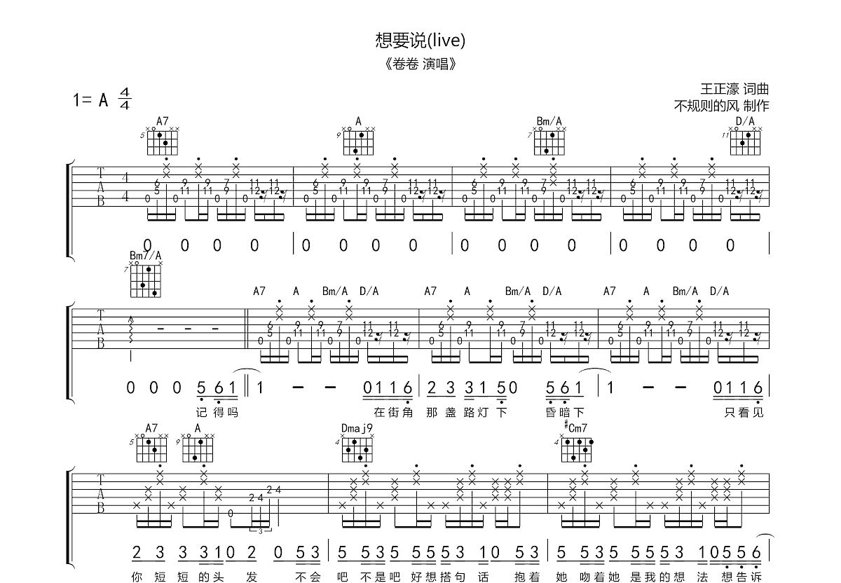想要说吉他谱预览图