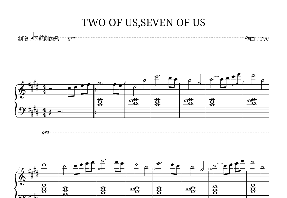 TWO OF US,SEVEN OF US五线谱预览图