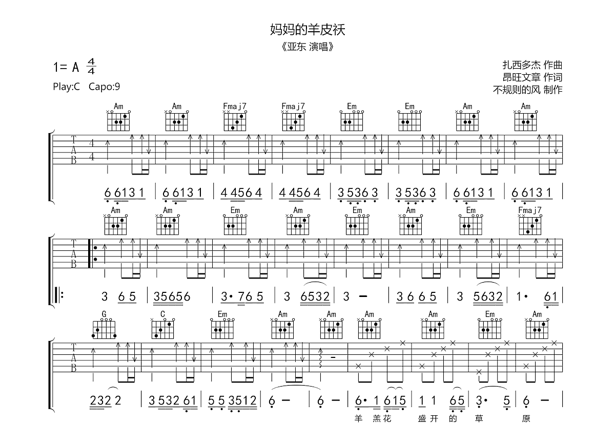 妈妈的羊皮袄吉他谱预览图