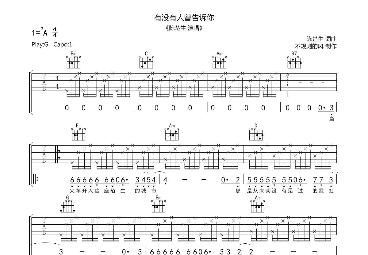 有没有人曾告诉你吉他谱预览图
