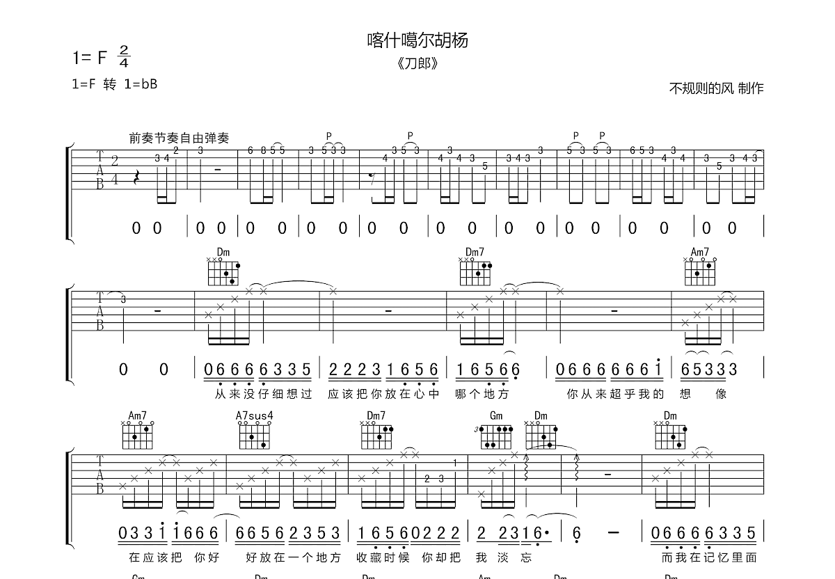 喀什噶尔胡杨吉他谱预览图