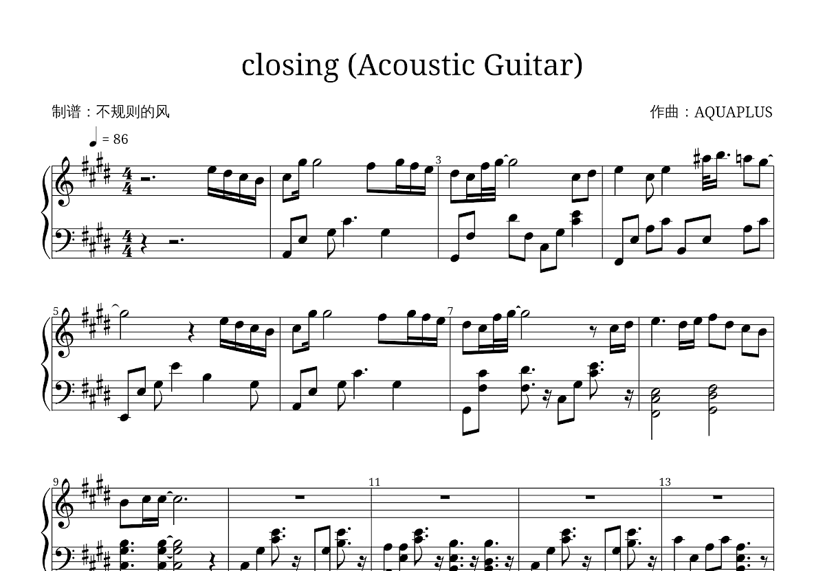 closing (Acoustic Guitar)五线谱预览图