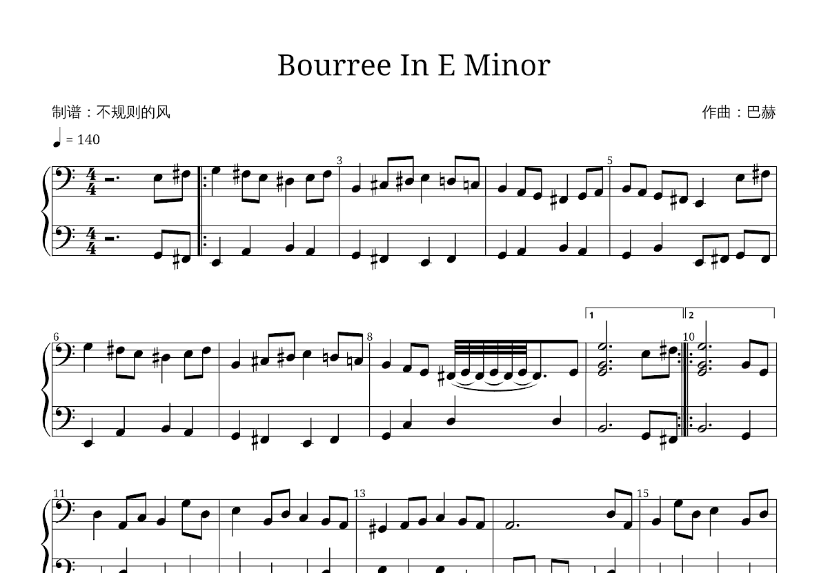 Bourree In E Minor五线谱预览图