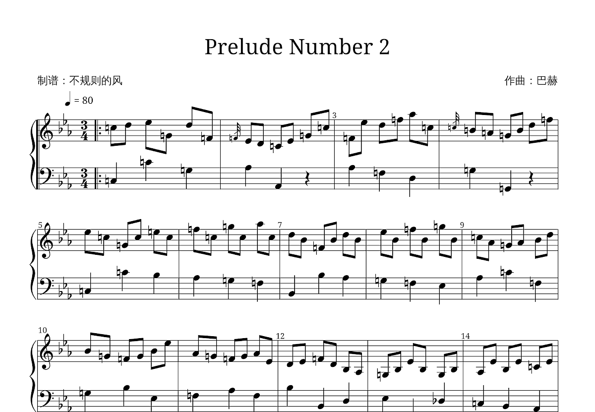 Prelude Number 2五线谱预览图