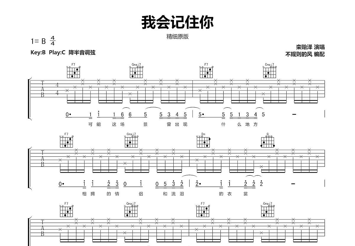 我会记住你吉他谱预览图