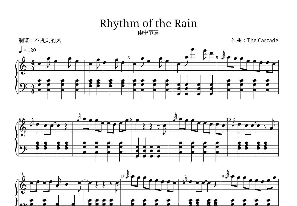 Rhythm of the Rain五线谱预览图