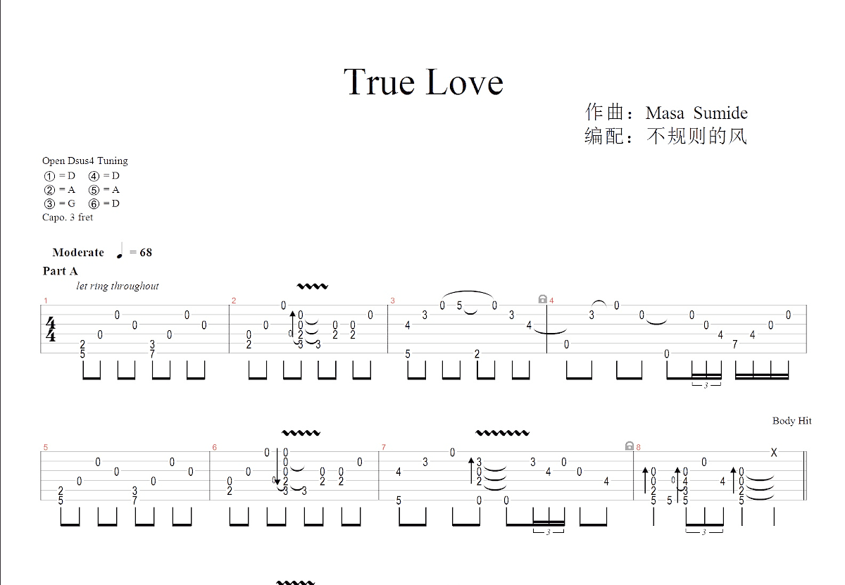 True Love吉他谱预览图