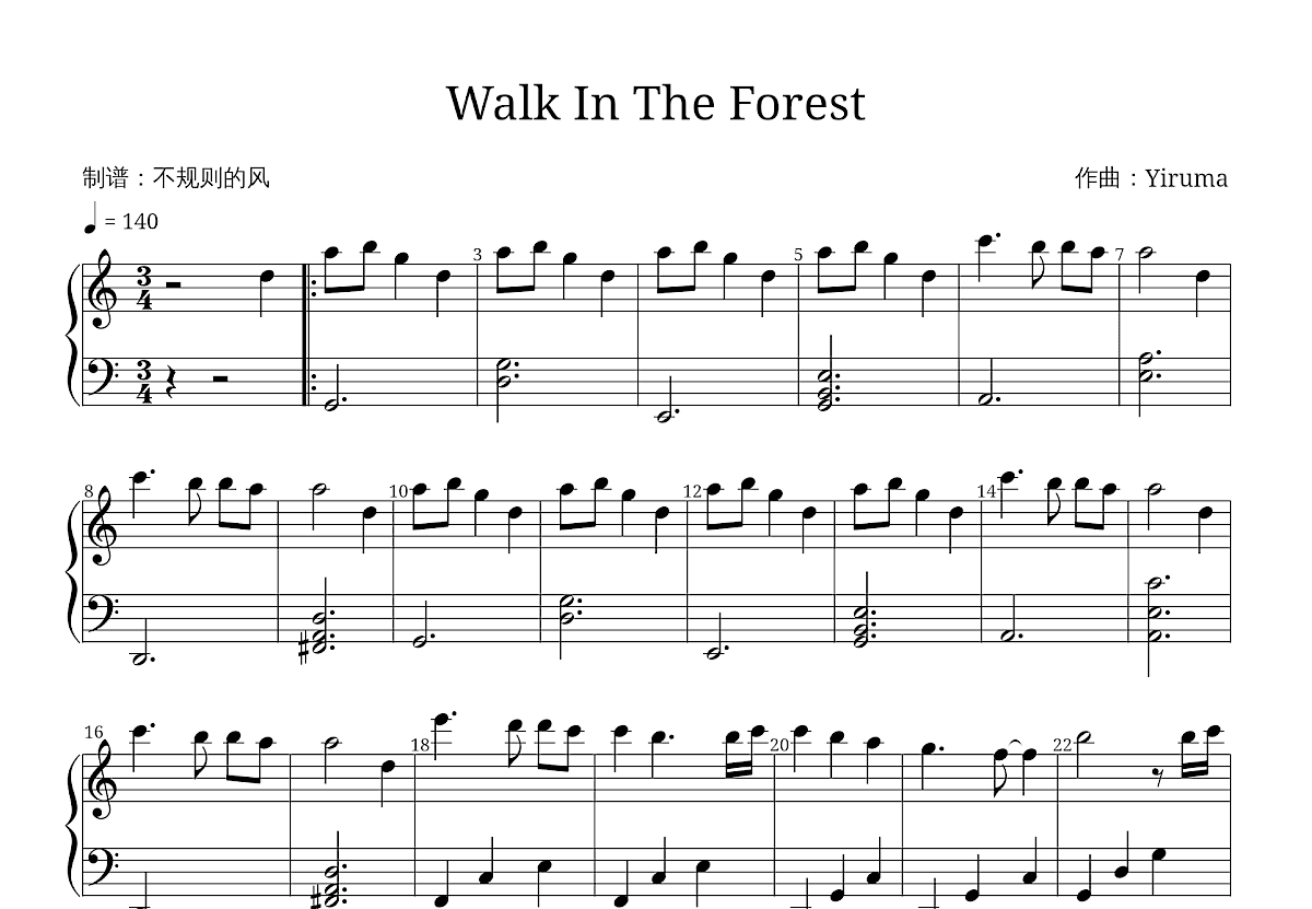 Walk In The Forest五线谱预览图