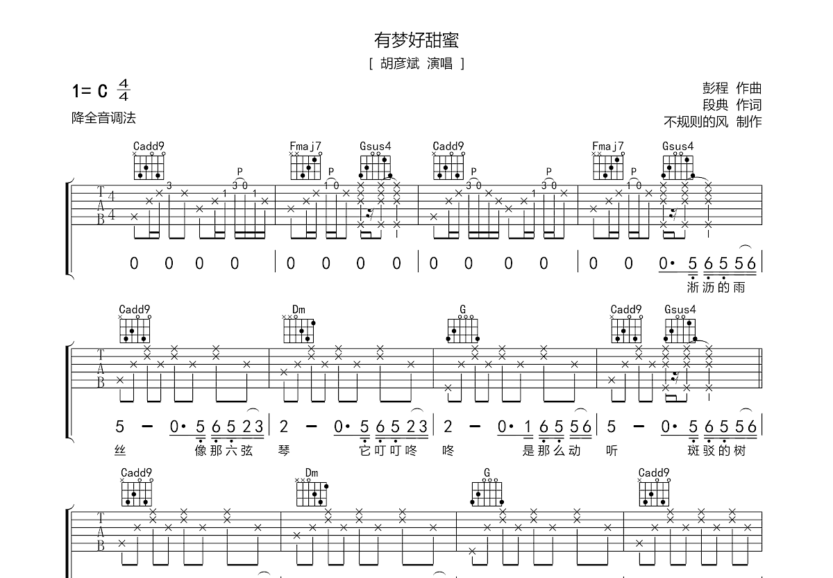 有梦好甜蜜吉他谱预览图