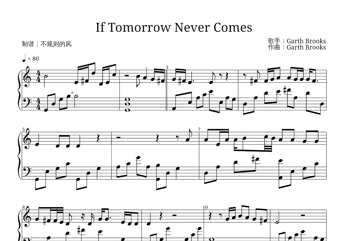 If Tomorrow Never Comes五线谱预览图