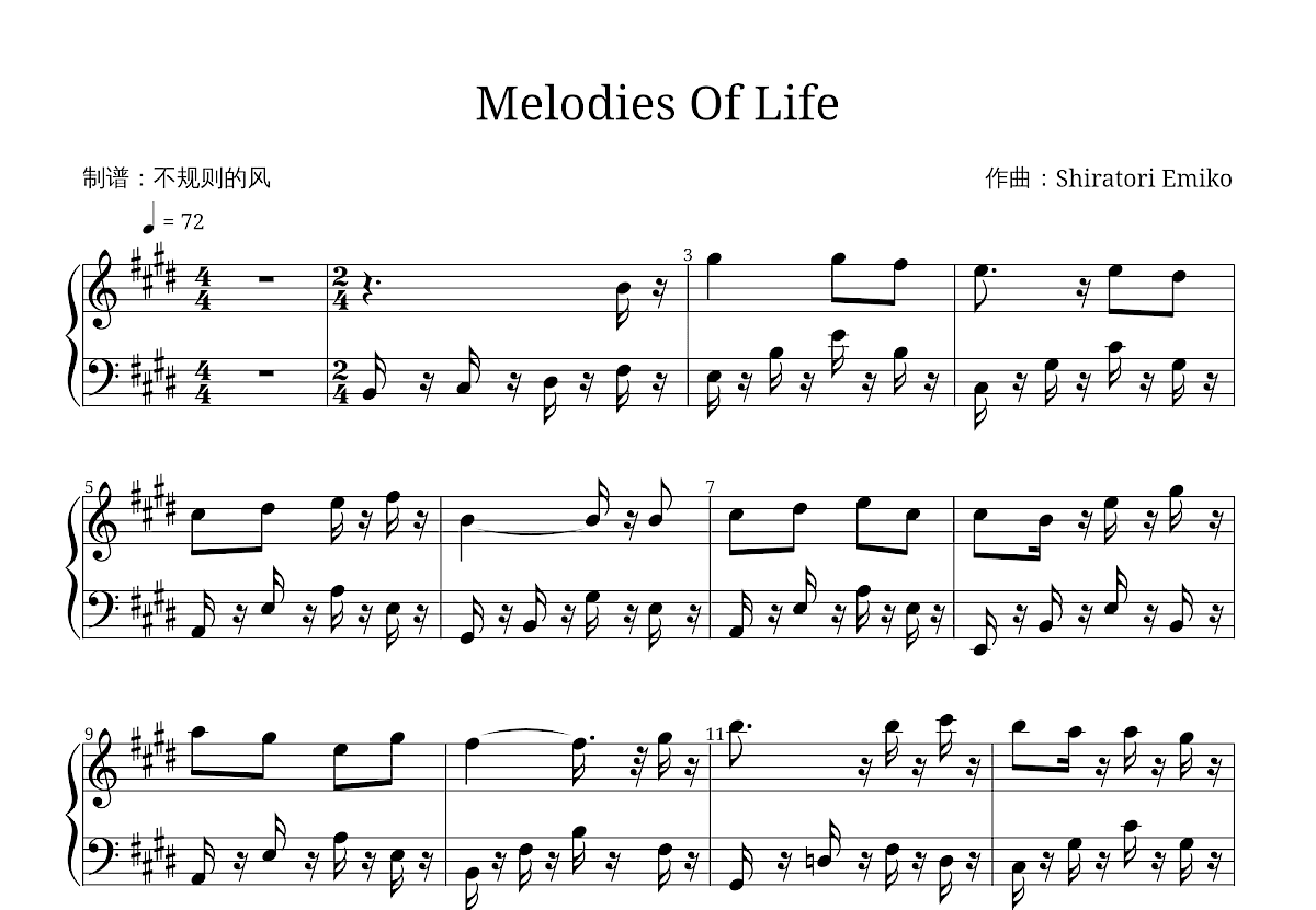 Melodies Of Life五线谱预览图