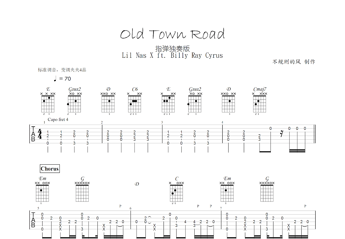 Old Town Road吉他谱预览图