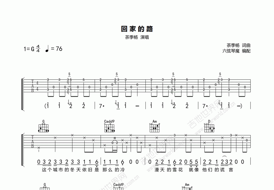 回家的路吉他谱预览图