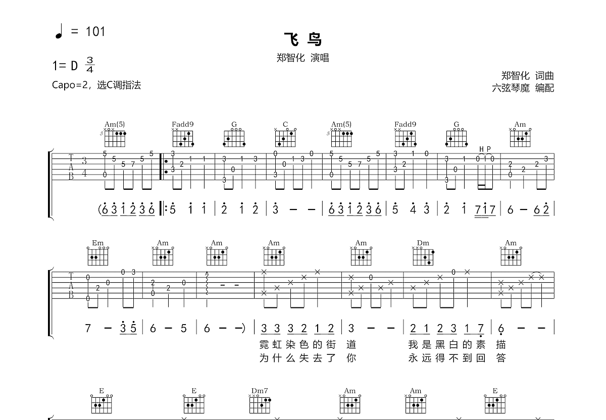 飞鸟吉他谱预览图