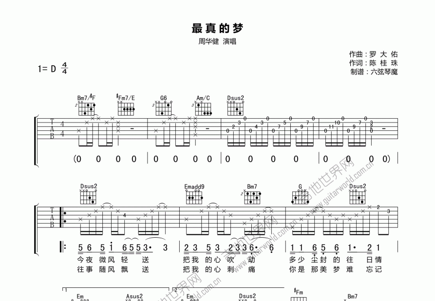 最真的梦吉他谱预览图