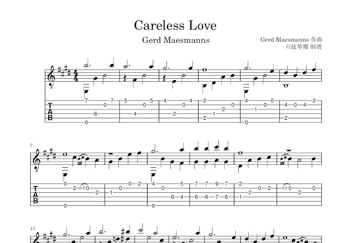 Careless Love吉他谱预览图