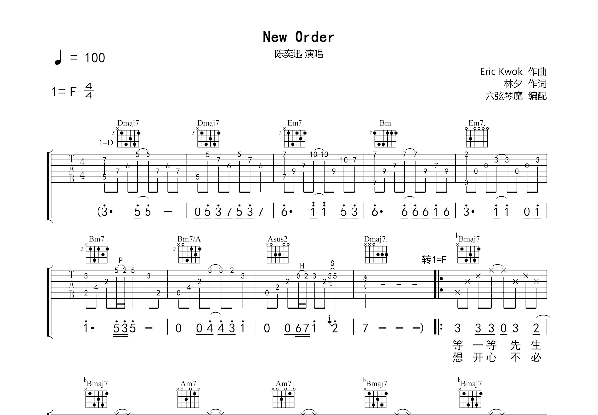 New Order吉他谱预览图