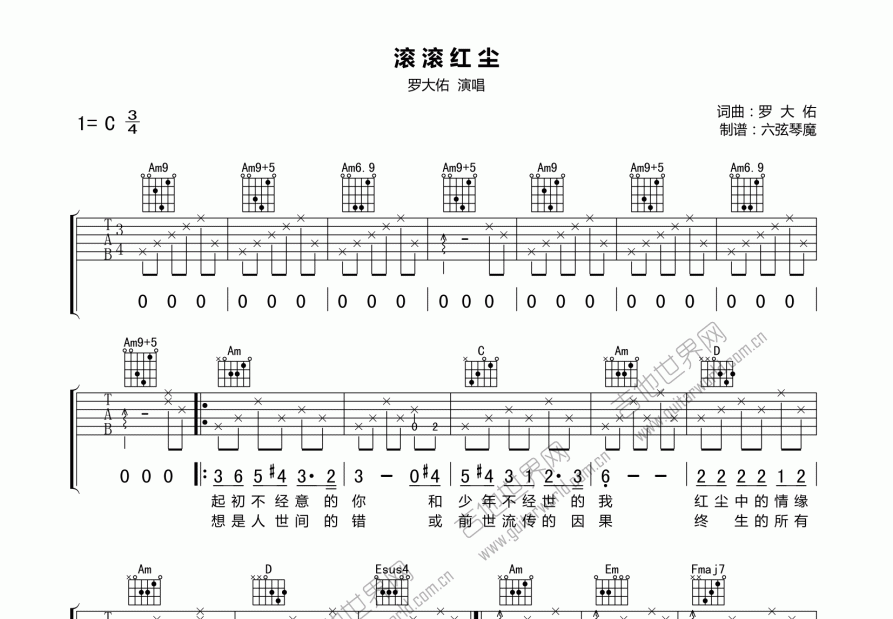 滚滚红尘吉他谱预览图