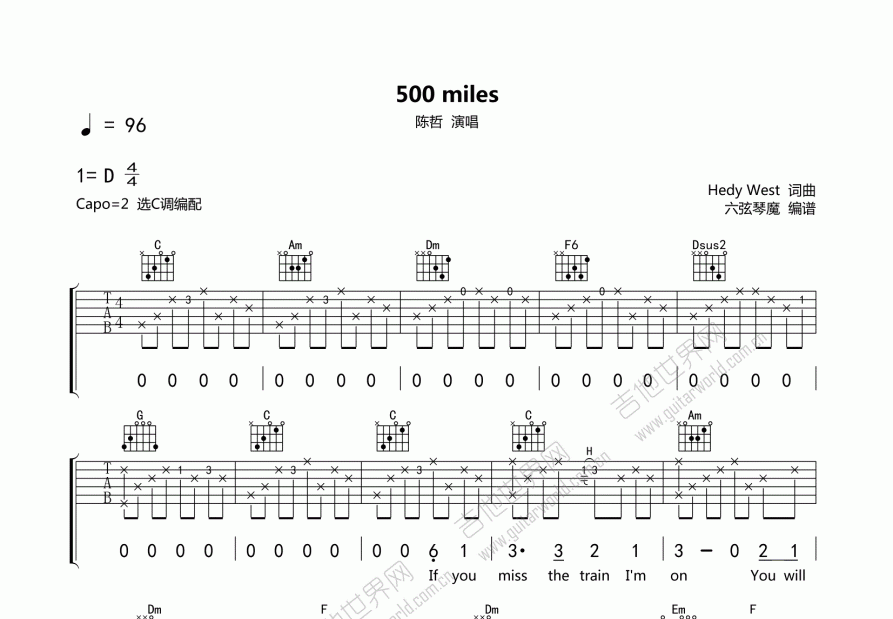 500miles吉他谱预览图