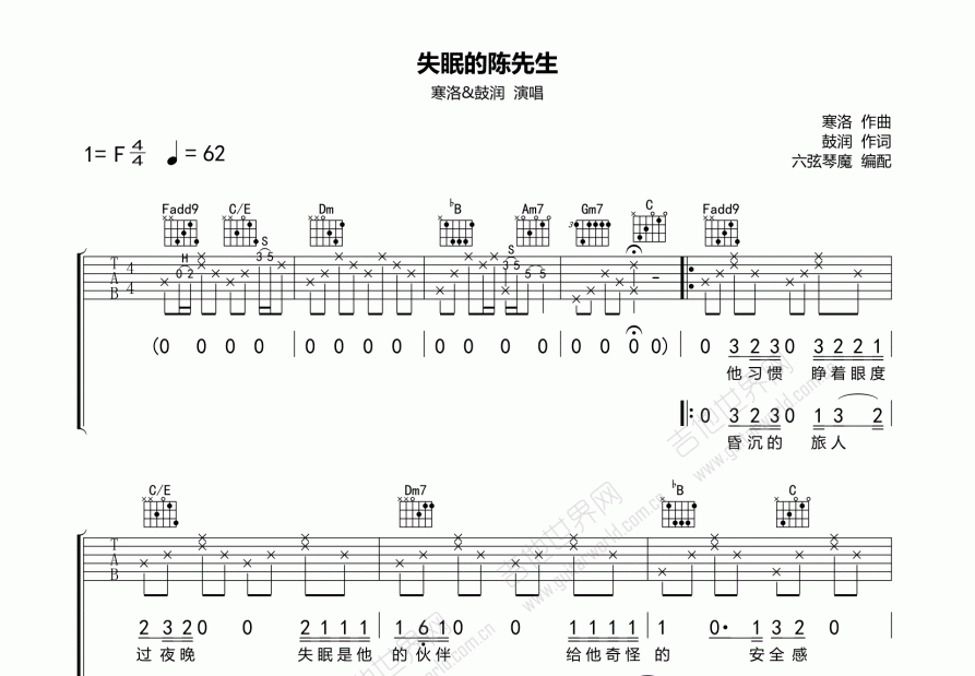 失眠的陈先生吉他谱预览图