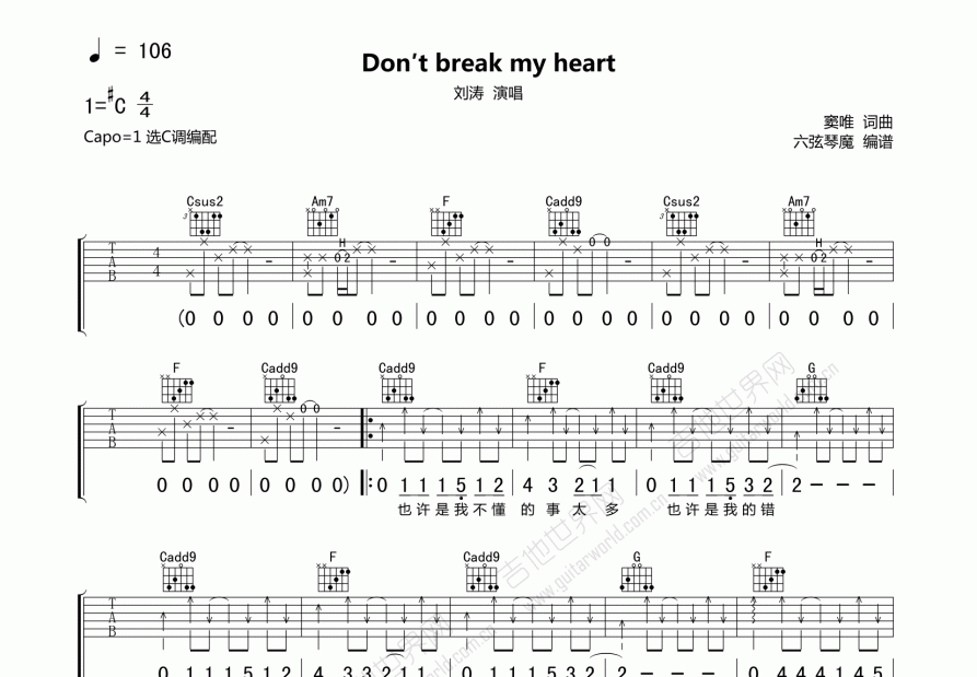 Don´t break my heart吉他谱预览图