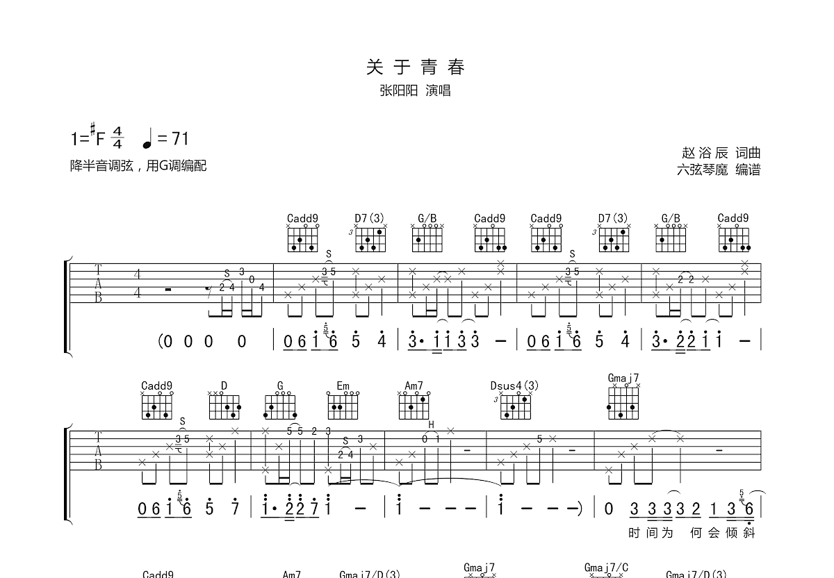 关于青春吉他谱预览图