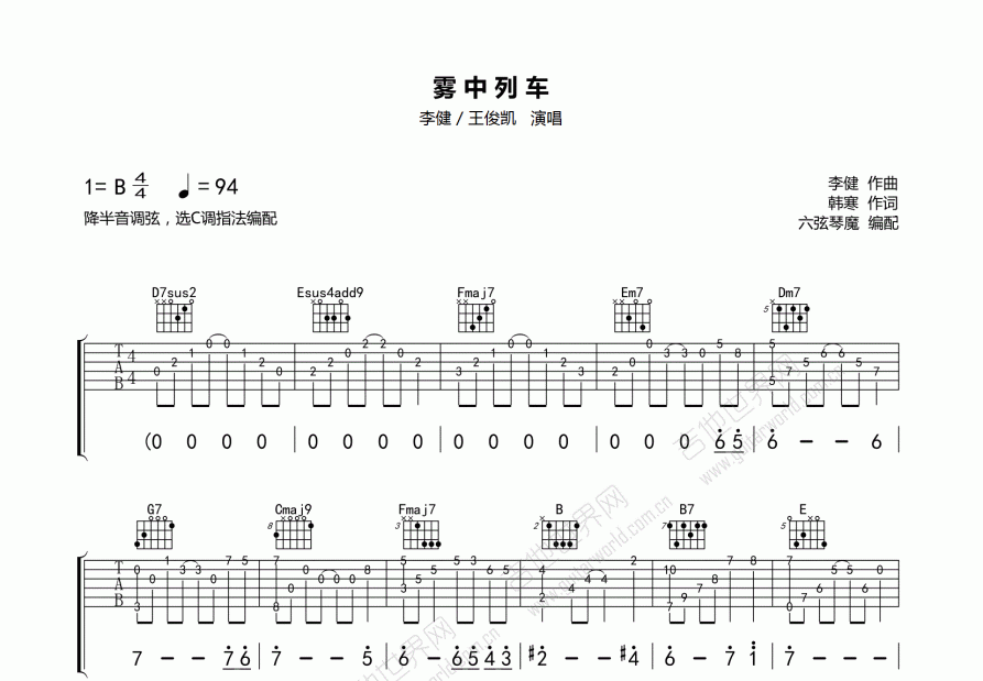 雾中列车吉他谱预览图