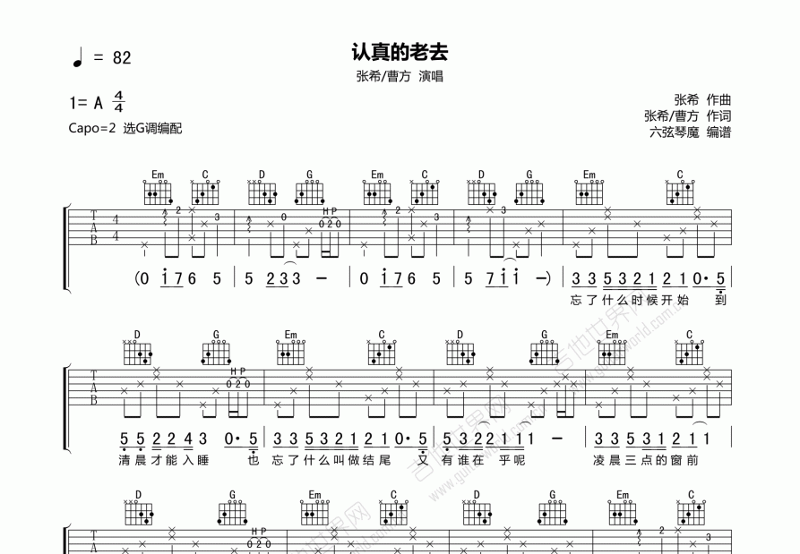认真的老去吉他谱预览图