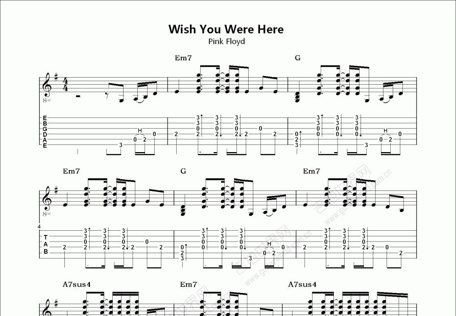 Wish You Were Here吉他谱预览图