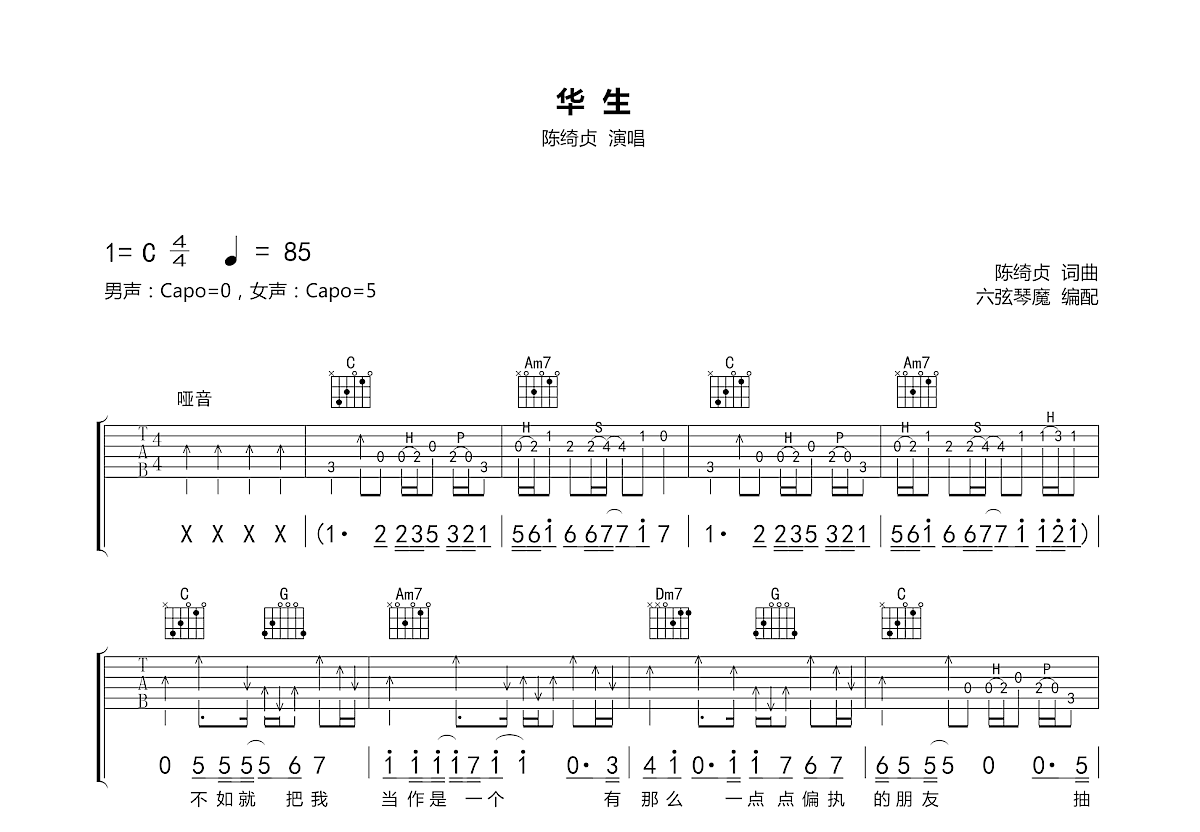 华生吉他谱预览图