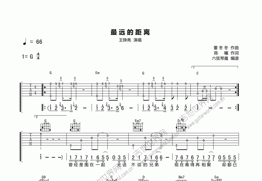 最远的距离吉他谱预览图