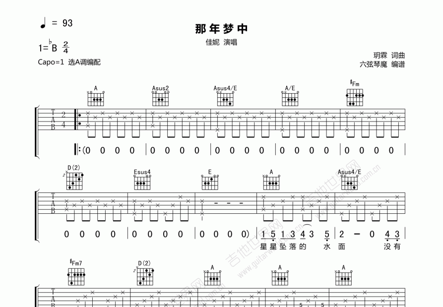 那年梦中吉他谱预览图