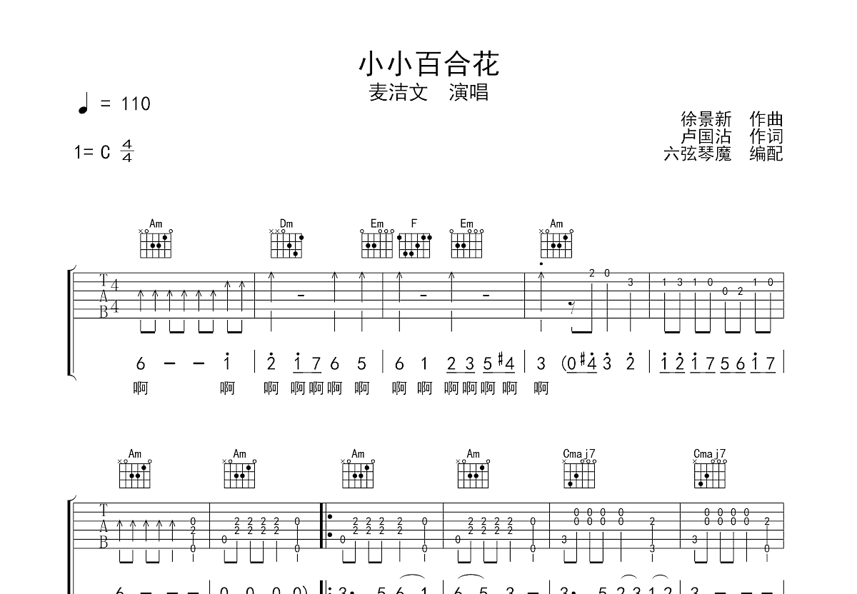 小小百合花吉他谱预览图
