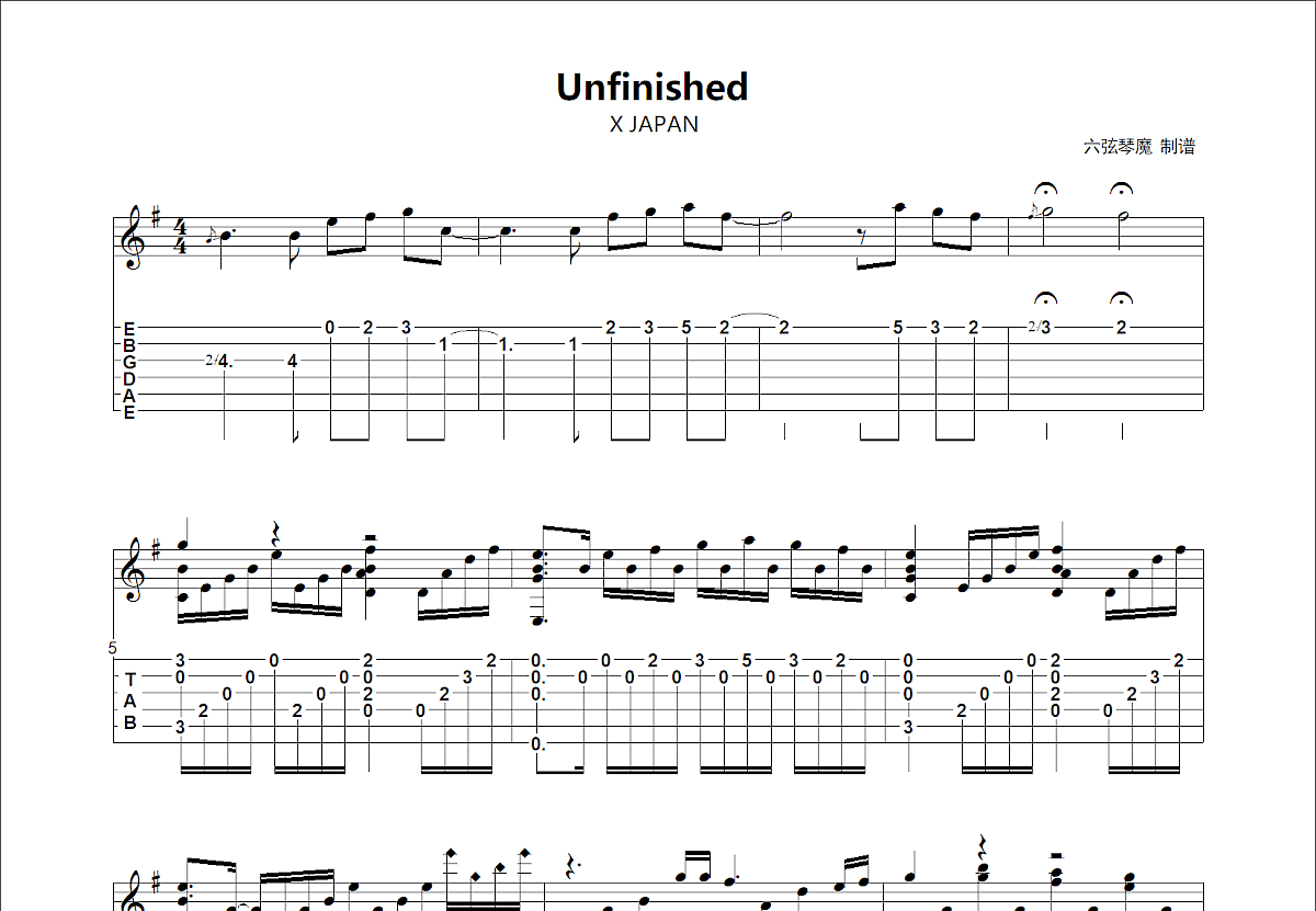 Unfinished吉他谱预览图