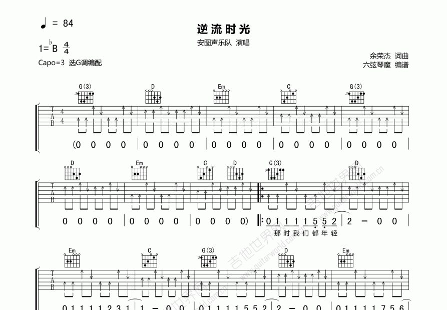 逆流时光吉他谱预览图