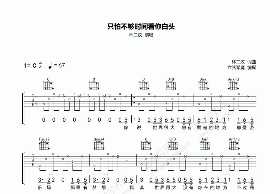 只怕不够时间看你白头吉他谱预览图