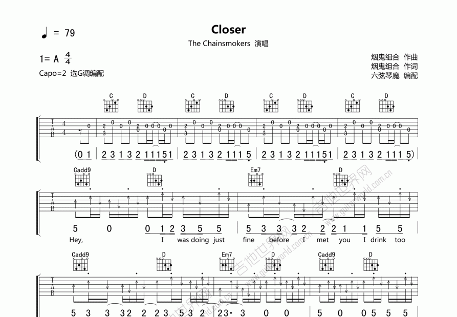 Closer吉他谱预览图