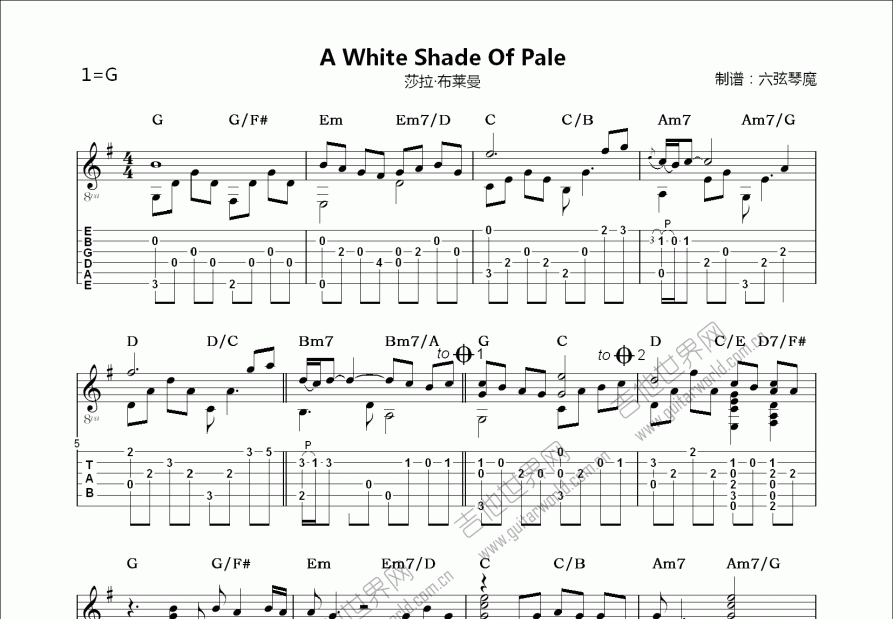 A White Shade Of Pale吉他谱预览图