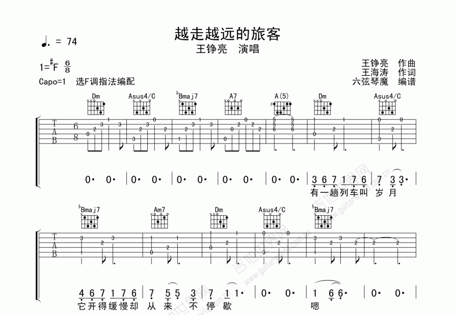 越走越远的旅客吉他谱预览图