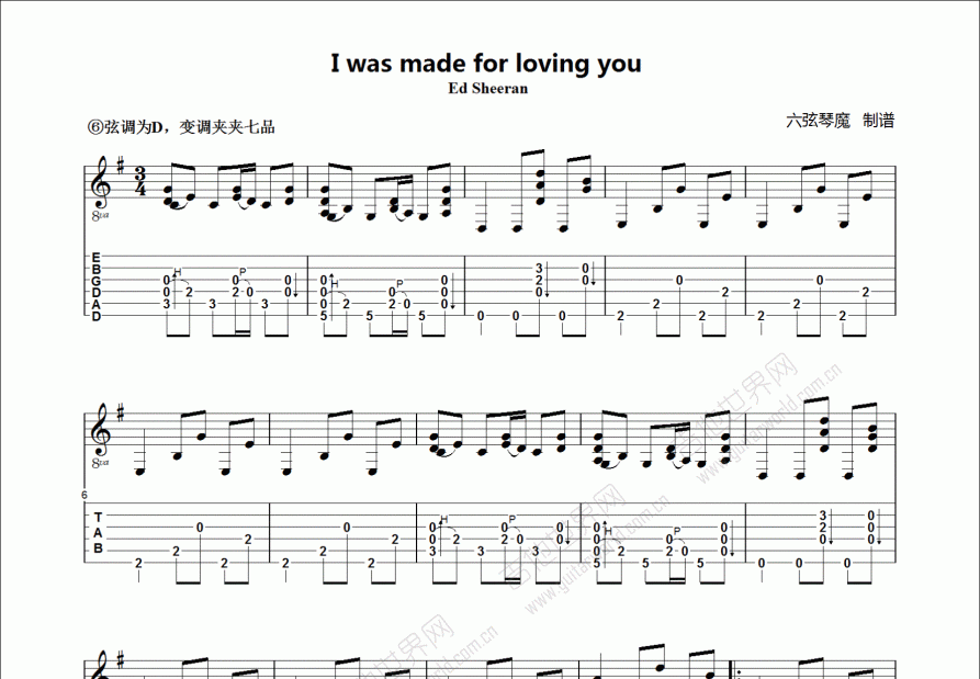 I was made for loving you吉他谱预览图