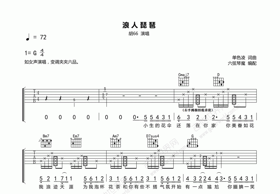 浪人琵琶吉他谱预览图