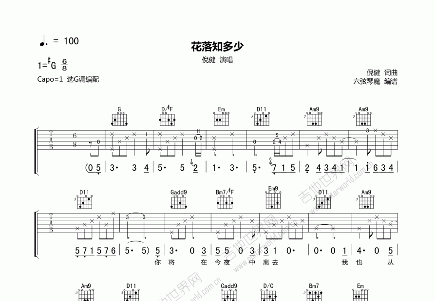 花落知多少吉他谱预览图