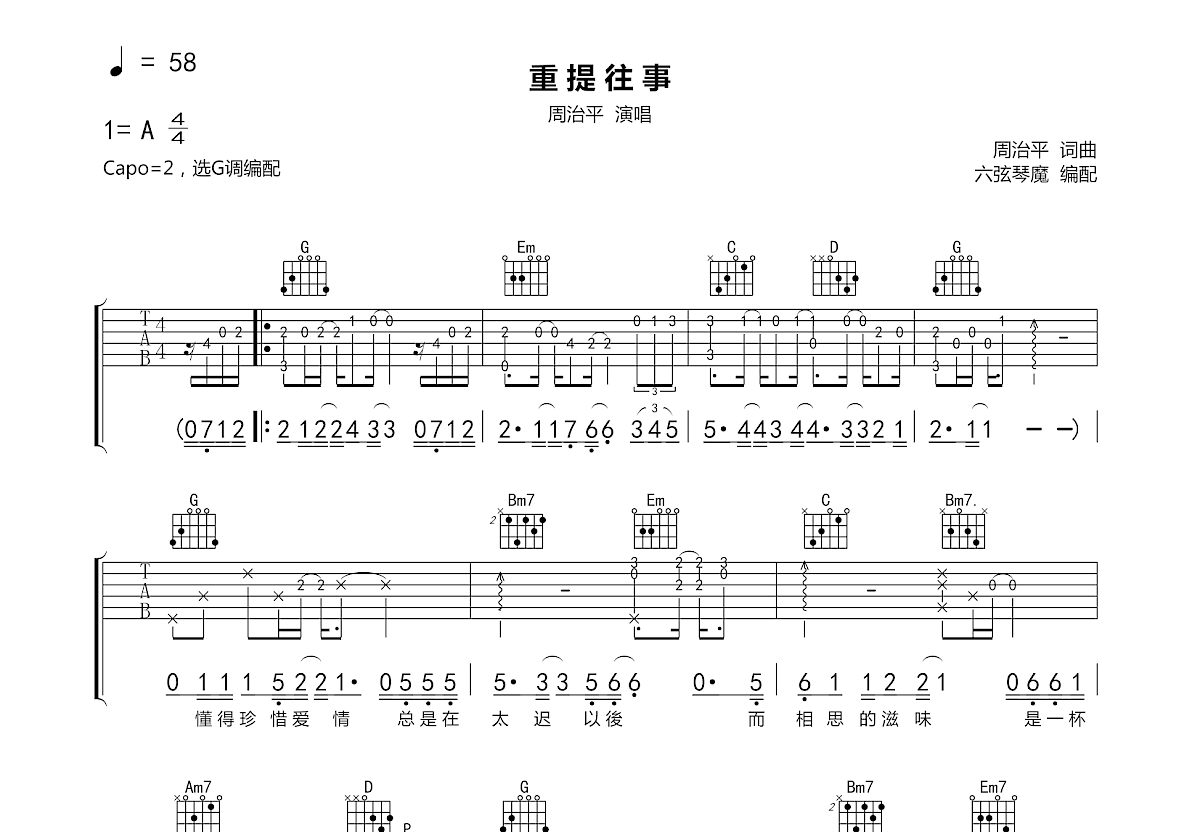 重提往事吉他谱预览图