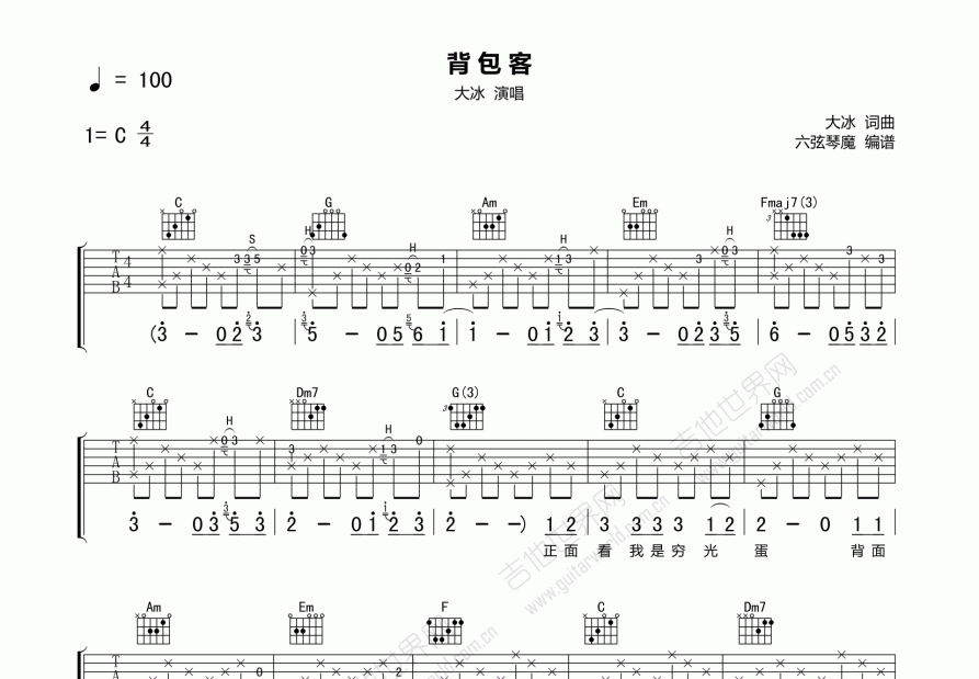 背包客吉他谱预览图